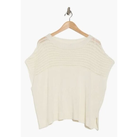 Max Studio Womens Ivory Knit Crew Neck Open Weave Dolman Sweater Plus Sz 2X New - Picture 3 of 6